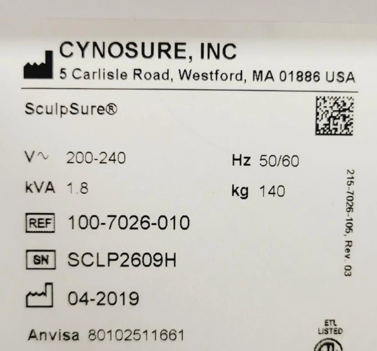 Cynosure SculpSure Non-Invasive Body Contouring System 2019 w/ Pac Key VER 3.1 Cynosure