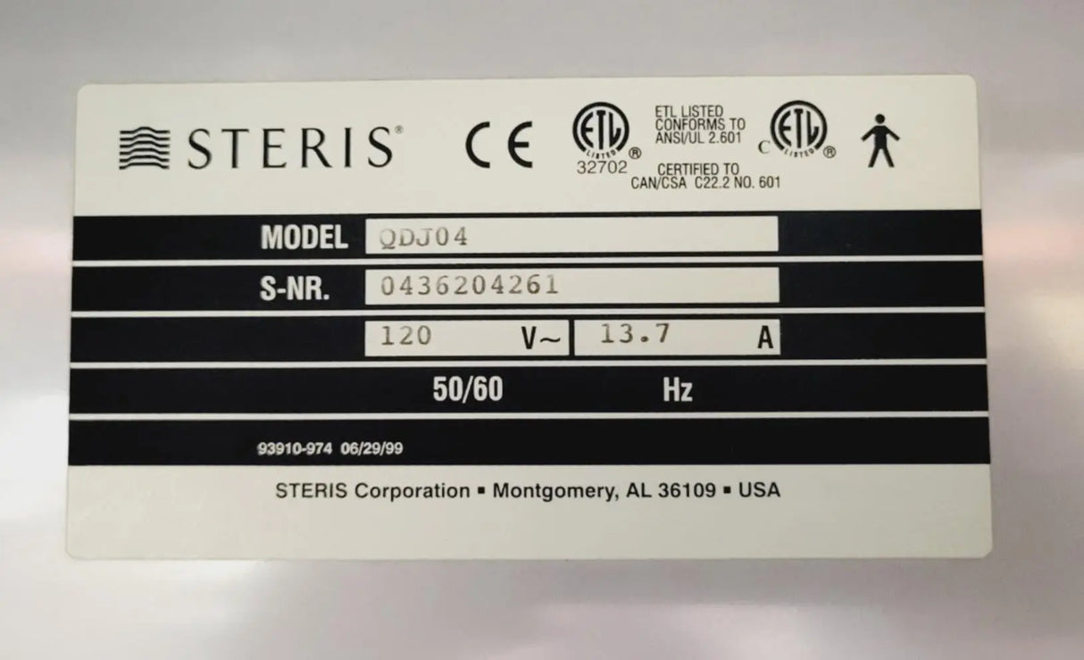 Steris Amsco QDJ04 Dual Compartment Warming Cabinet Certified 90 Day Warranty Steris