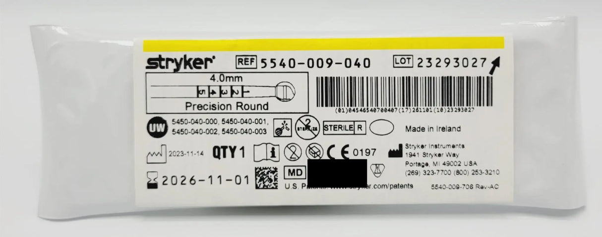 Stryker 5540-009-040 Precision Round Bur 4.0mm Orthopedic Stryker