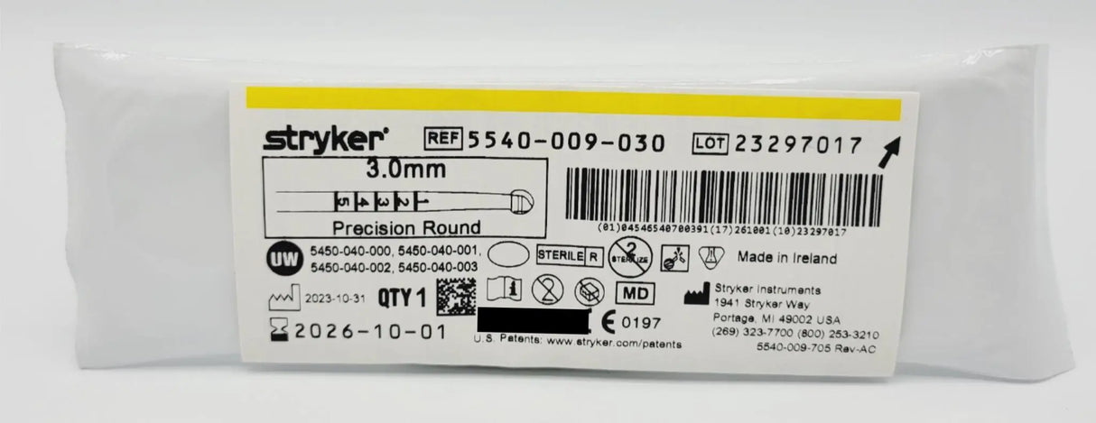 Stryker 5540-009-030 Precision Round Bur 3.0mm Orthopedic Stryker