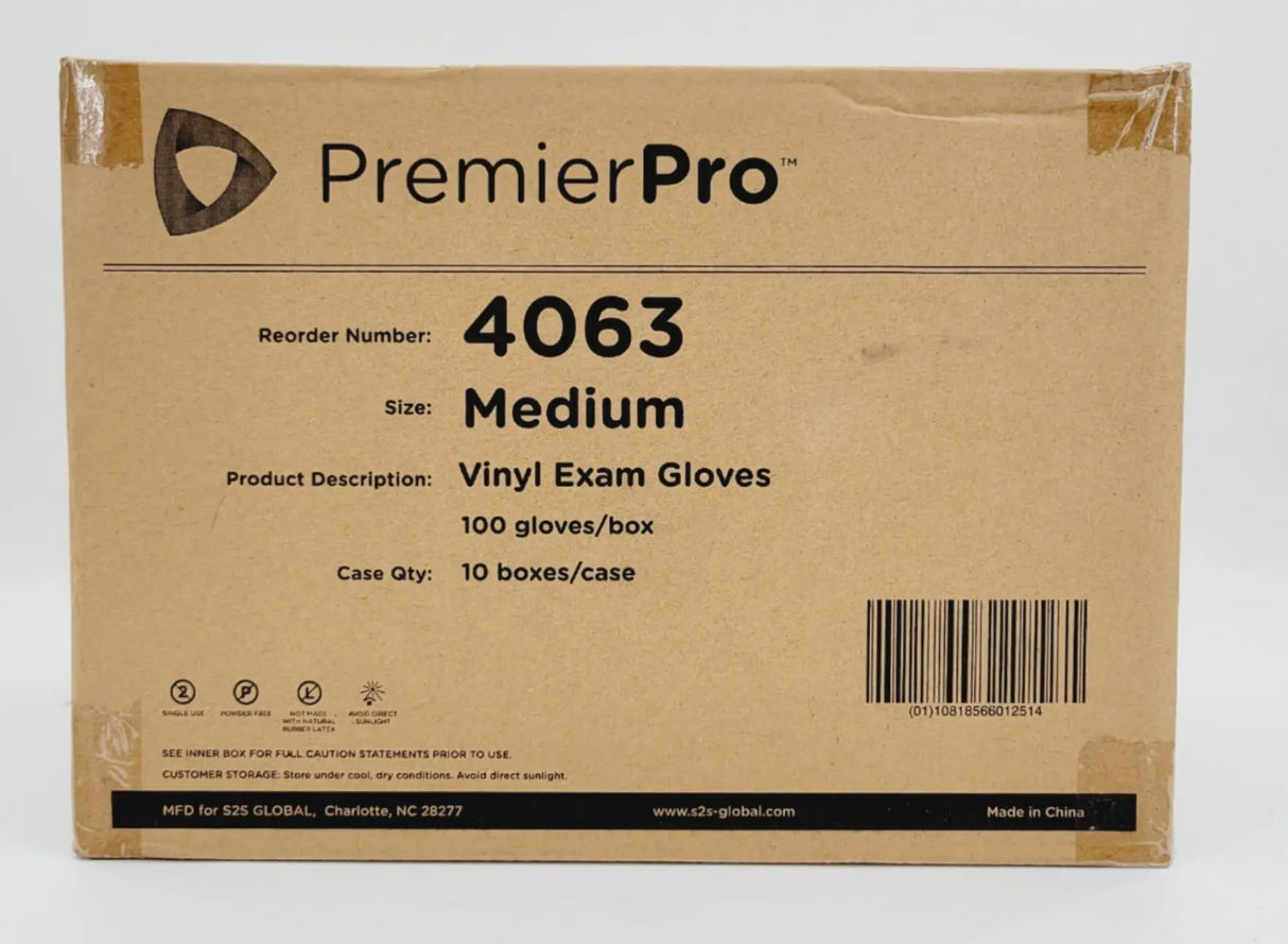 PremierPro Platinum Stretch Vinyl Exam Gloves 4063 Medium 1000/CS PremierPro