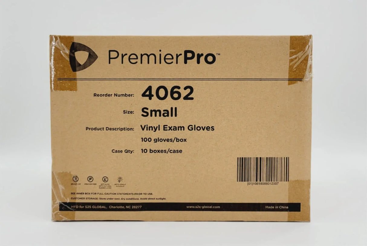 PremierPro Platinum Stretch Vinyl Exam Gloves 4062 Small 1000/CS PremierPro