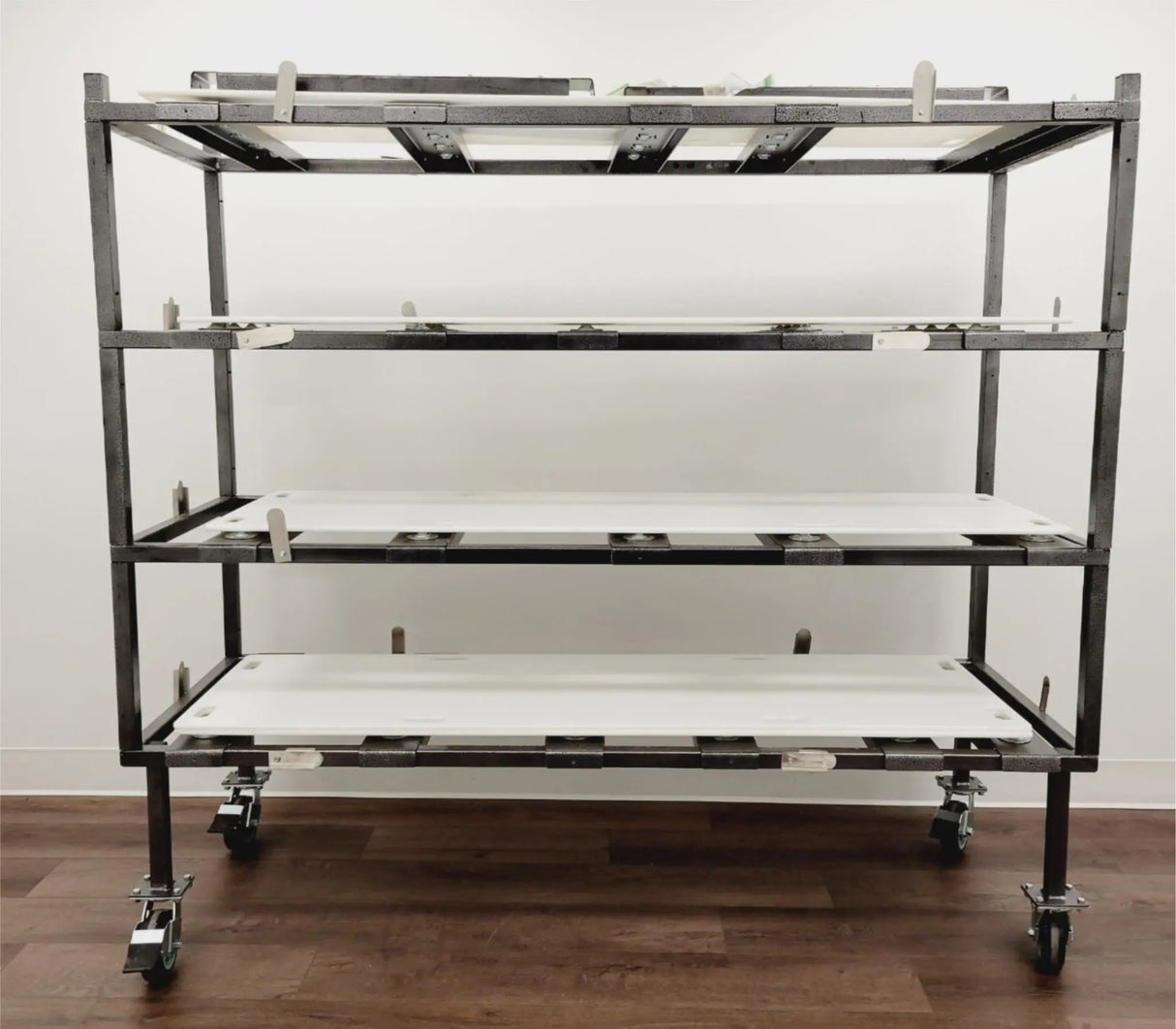 4 Tier 1174-X Multi-Directional Loading Mortuary Roller Rack w/ Transfer Boards Unbranded