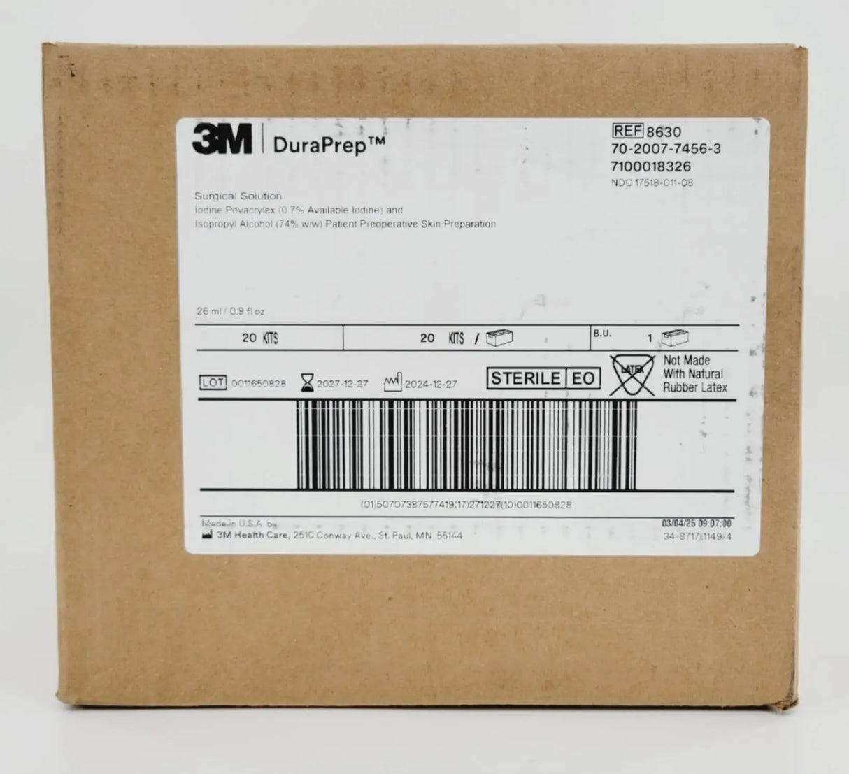 3M 8630 DuraPrep Surgical Solution 26 ml Box of 20 3M