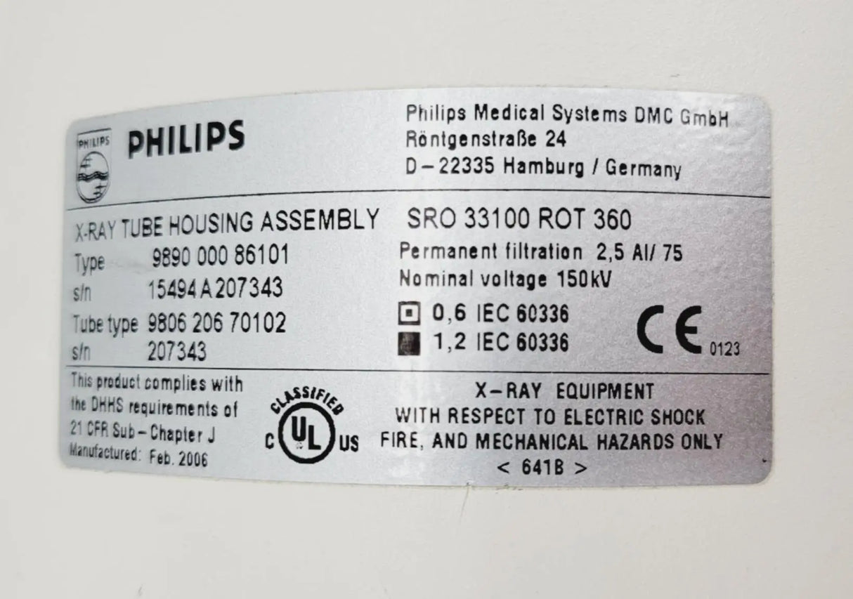Philips 9890-000-86101 Imaging Tube DOM: 02-2006 Philips