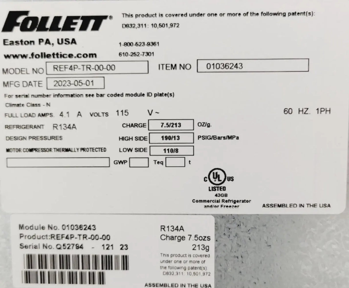Follett Performance Plus REF4P-TR-00-00 Undercounter Refrigerator Follett