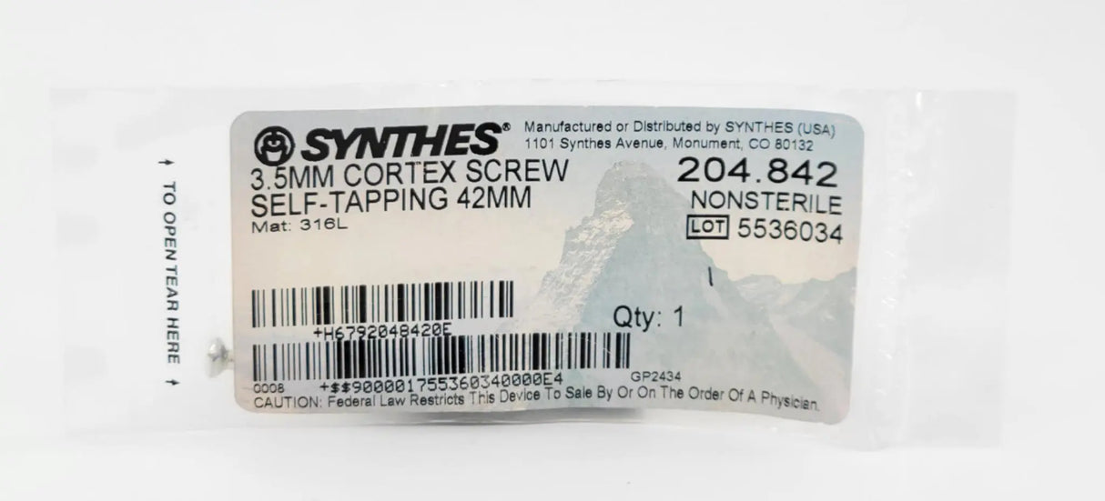 Synthes 204.842 3.5mm Cortex Screw Self-Taping 42mm Synthes