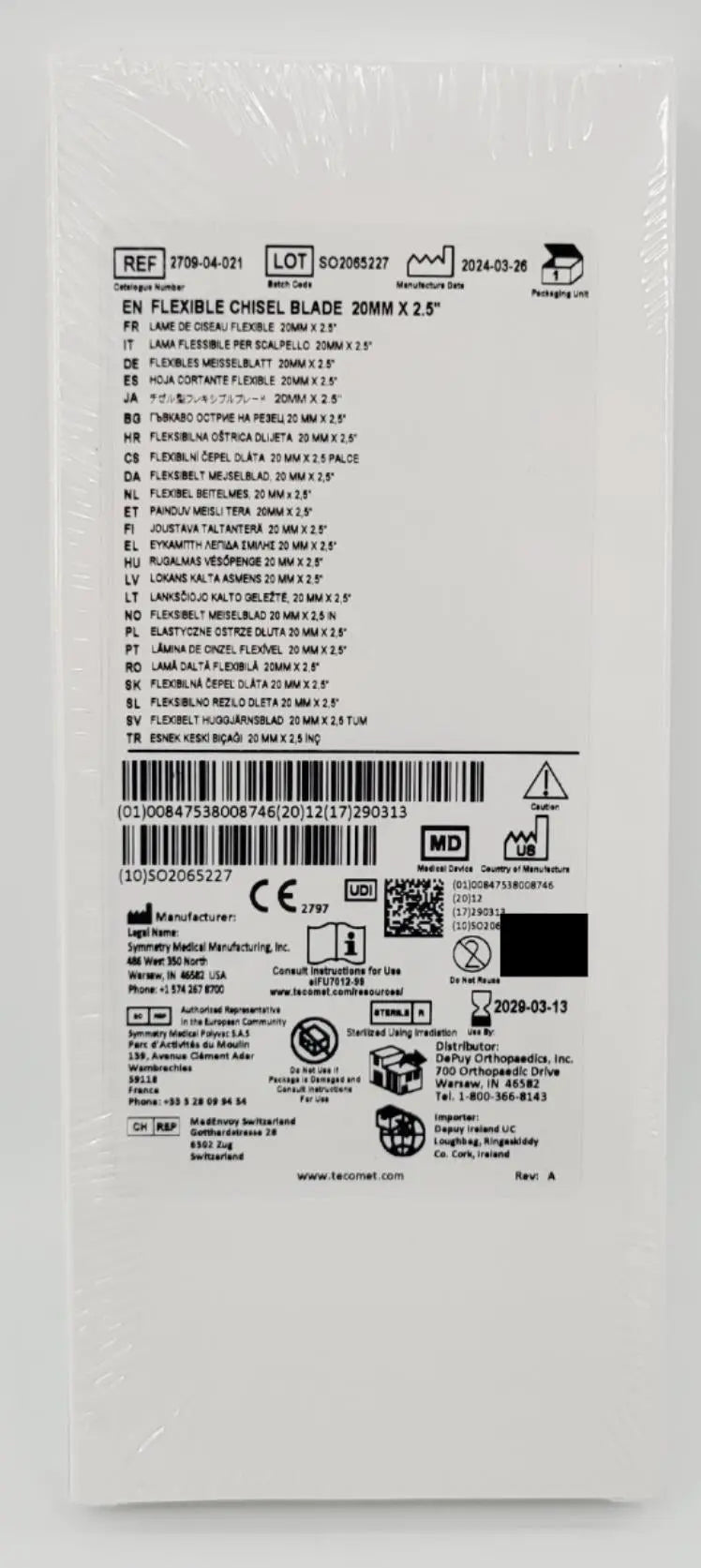 Symmetry Medical 2709-04-021 Flexible Chisel Blade 20mm x 2.5" Symmetry Medical