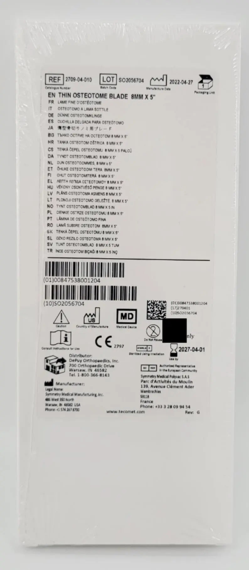 Symmetry Medical 2709-04-010 Thin Osteotome Blade 8mm x 5" Symmetry Medical