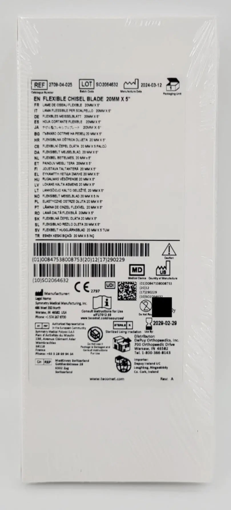 Symmetry Medical 2709-04-025 Flexible Chisel Blade 20mm x 5" Symmetry Medical