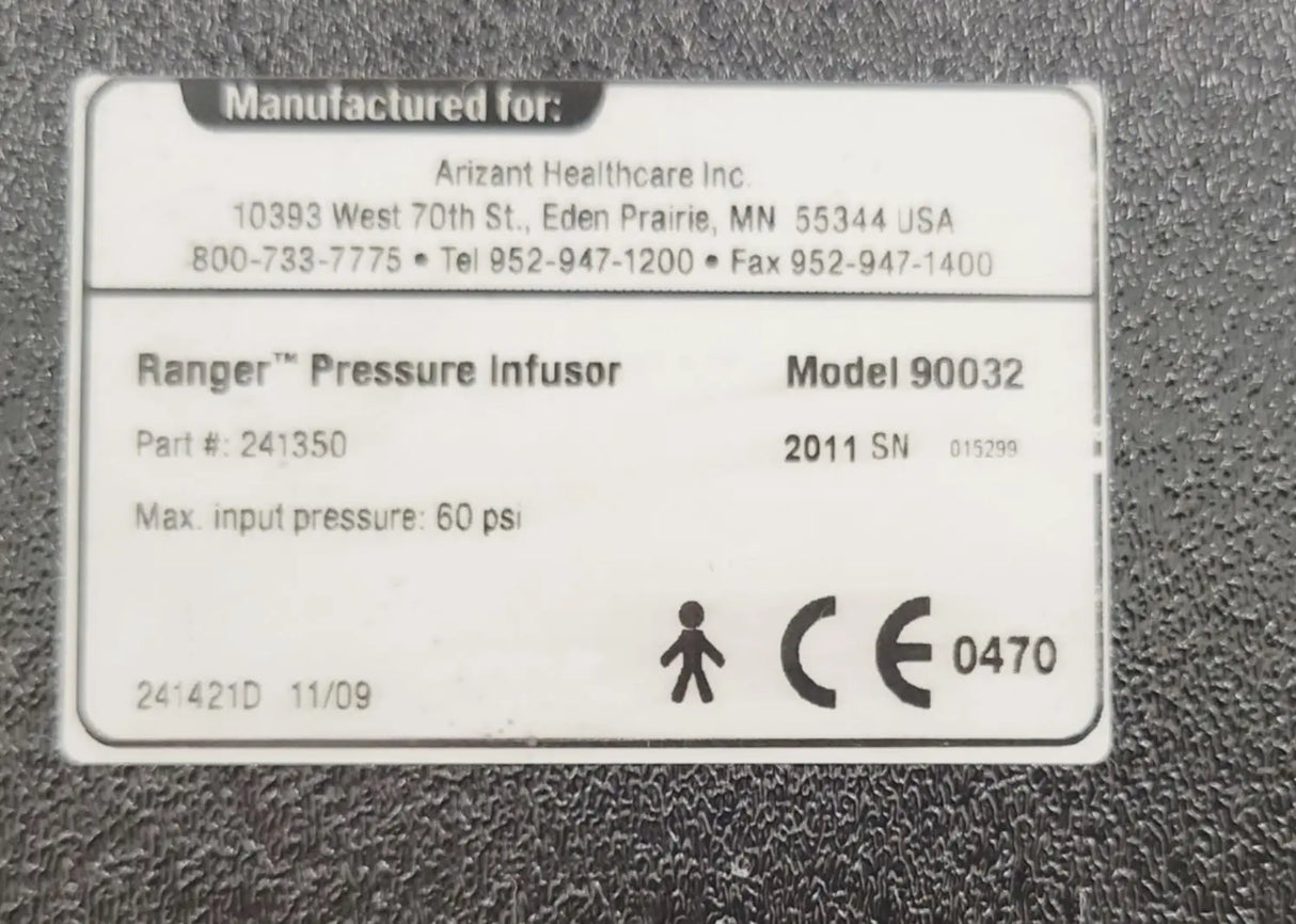 Bair Hugger 90032 Ranger Pressure Infusor Max Input 80 PSI w/ Power Pack Bair Hugger