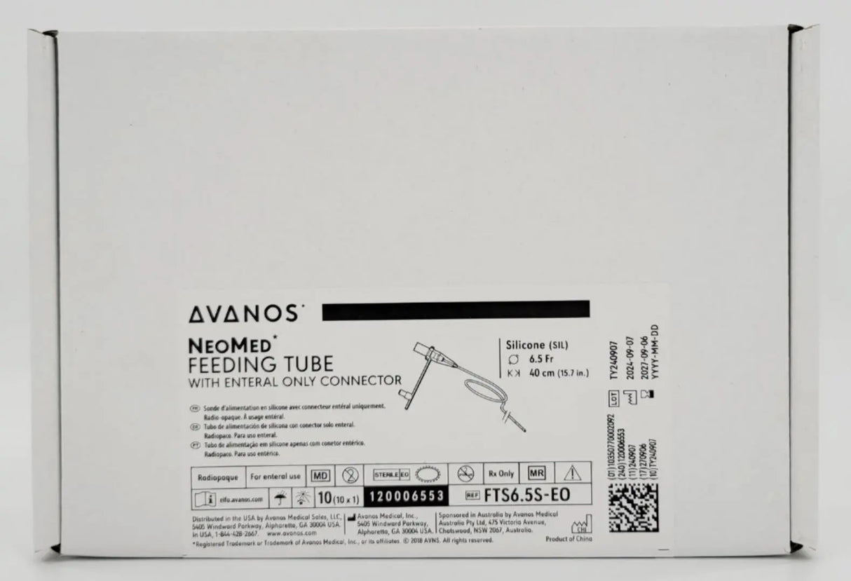 Avanos FTS6.5S-EO NeoMed Feeding Tube w/ Enteral Only Connector 6.5Fr Box of 10 Primis Medical