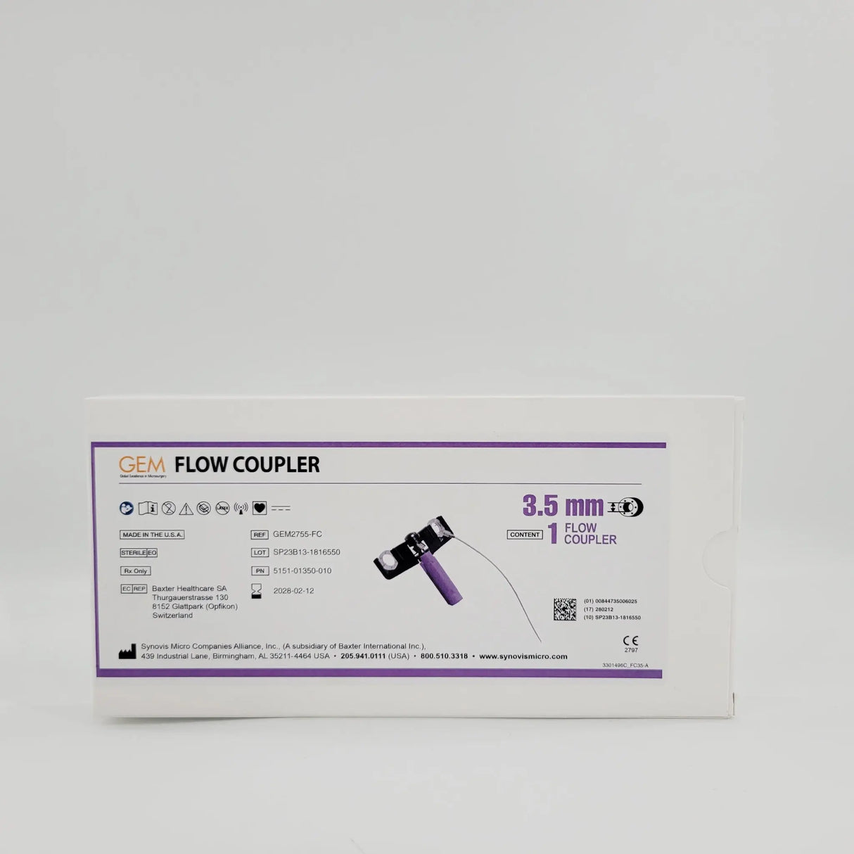 Synovis Micro GEM2755-FC GEM Flow Coupler 3.5mm Vessel Range 3.2mm GEM