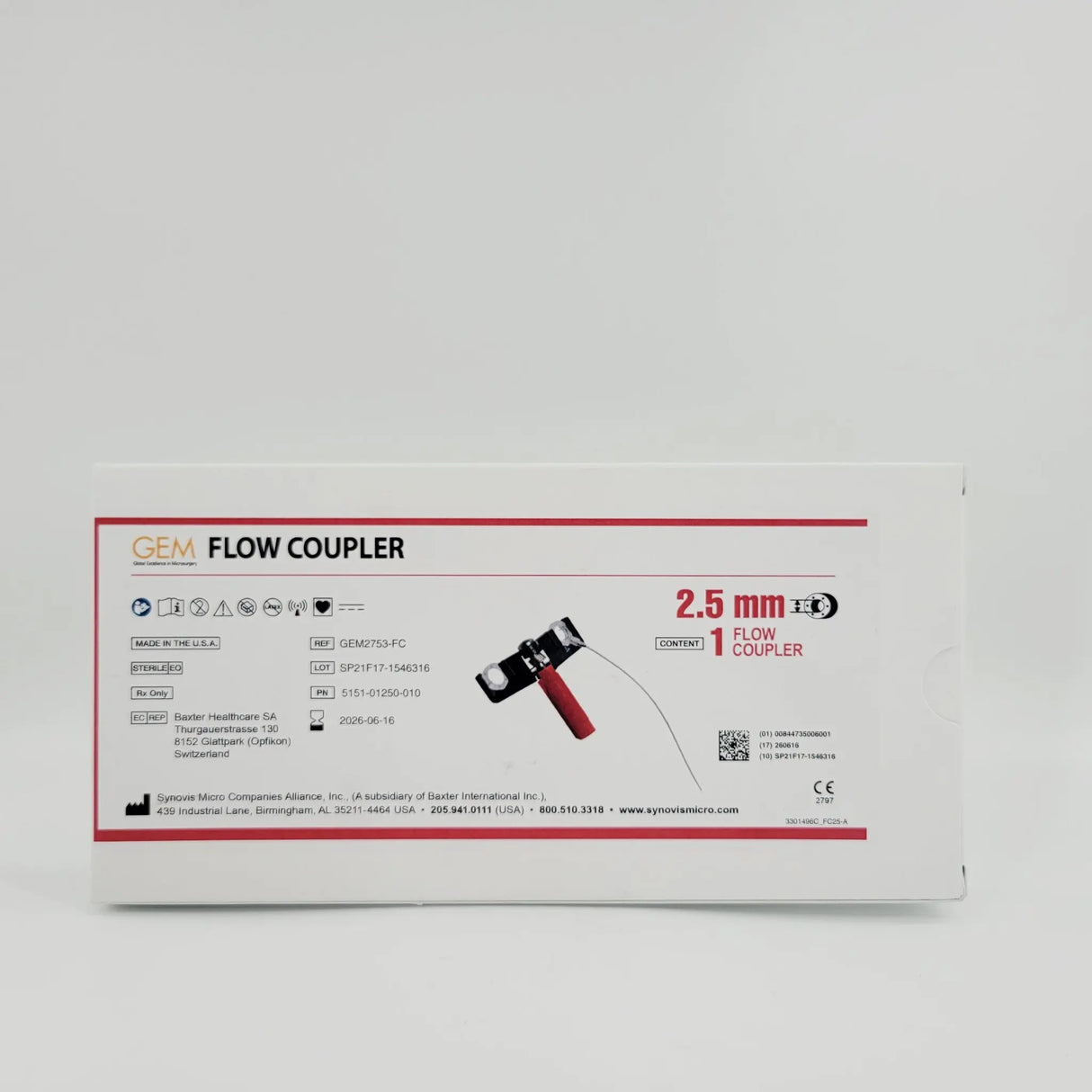 Synovis Micro GEM2753-FC GEM Flow Coupler 2.5mm Vessel Range 2.2mm GEM