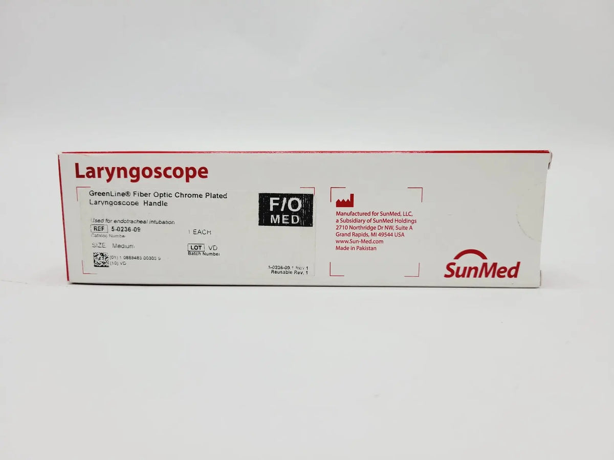 SunMed 5-0236-09 GreenLine Fiber Optic Laryngoscope Handle NEW 8-1/4" SunMed