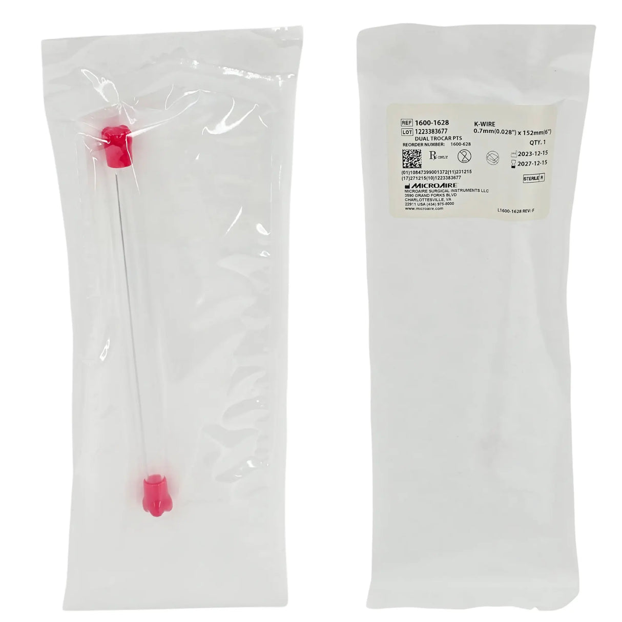 MicroAire Kirschner Wire 1600-1628 (K-Wire) Dual Trocar - 0.7mm x 152mm / 0.028" x 6" 1600-1628 MicroAire
