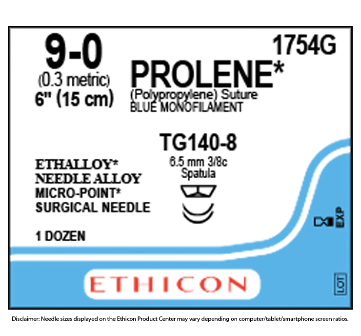 Ethicon Prolene 1754G Suture - Blue Monofilament Polypropylene, Nonabsorbable (Box of 12) Ethicon