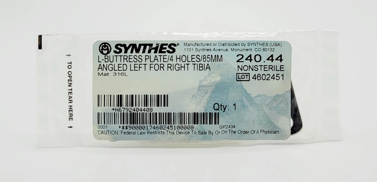 Synthes 240.44 L-BUTTRESS PLATE/4 HOLES/85MM ANGLED LEFT FOR RIGHT TIBIA Synthes