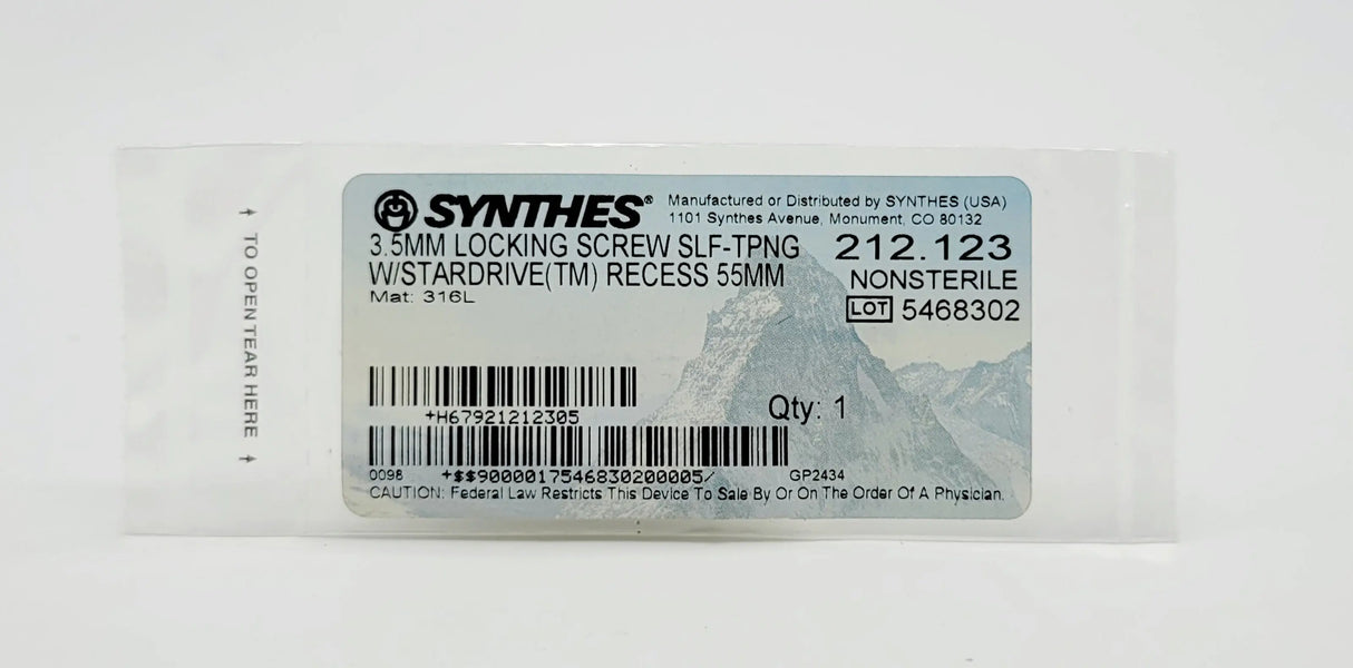 Synthes 212.123 3.5MM LOCKING SCREW SLF-TPNG W/STARDRIVE(TM) RECESS 55MM Synthes