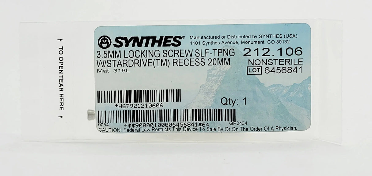 Synthes 212.106 3.5MM LOCKING SCREW SELF-TAPPING W/STARDRIVE(TM) RECESS 20MM Synthes