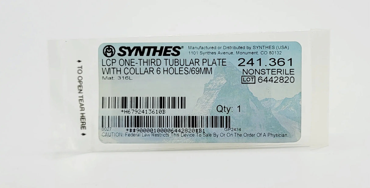 Synthes 241.361 LCP ONE-THIRD TUBULAR PLATE WITH COLLAR 6 HOLES/69MM Synthes