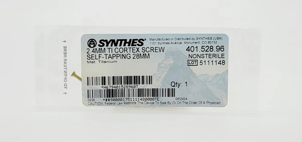 Synthes 401.528.96 2.4MM TI CORTEX SCREW SELF-TAPPING 28MM Synthes