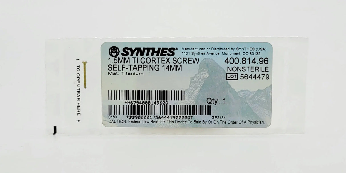 Synthes 400.814.96 1.5MM TI CORTEX SCREW SELF-TAPPING 14MM Synthes