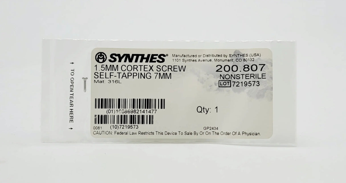 Synthes 200.807 1.5mm Cortex Screw Self-tapping 7mm Synthes