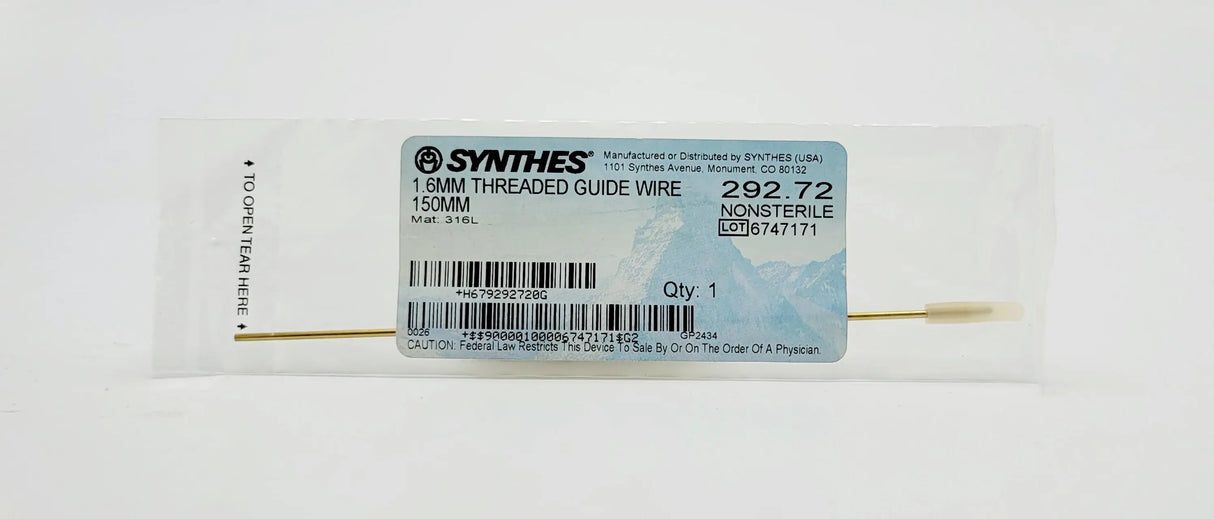 Synthes 292.72 1.6mm Threaded Guide Wire 150mm Synthes