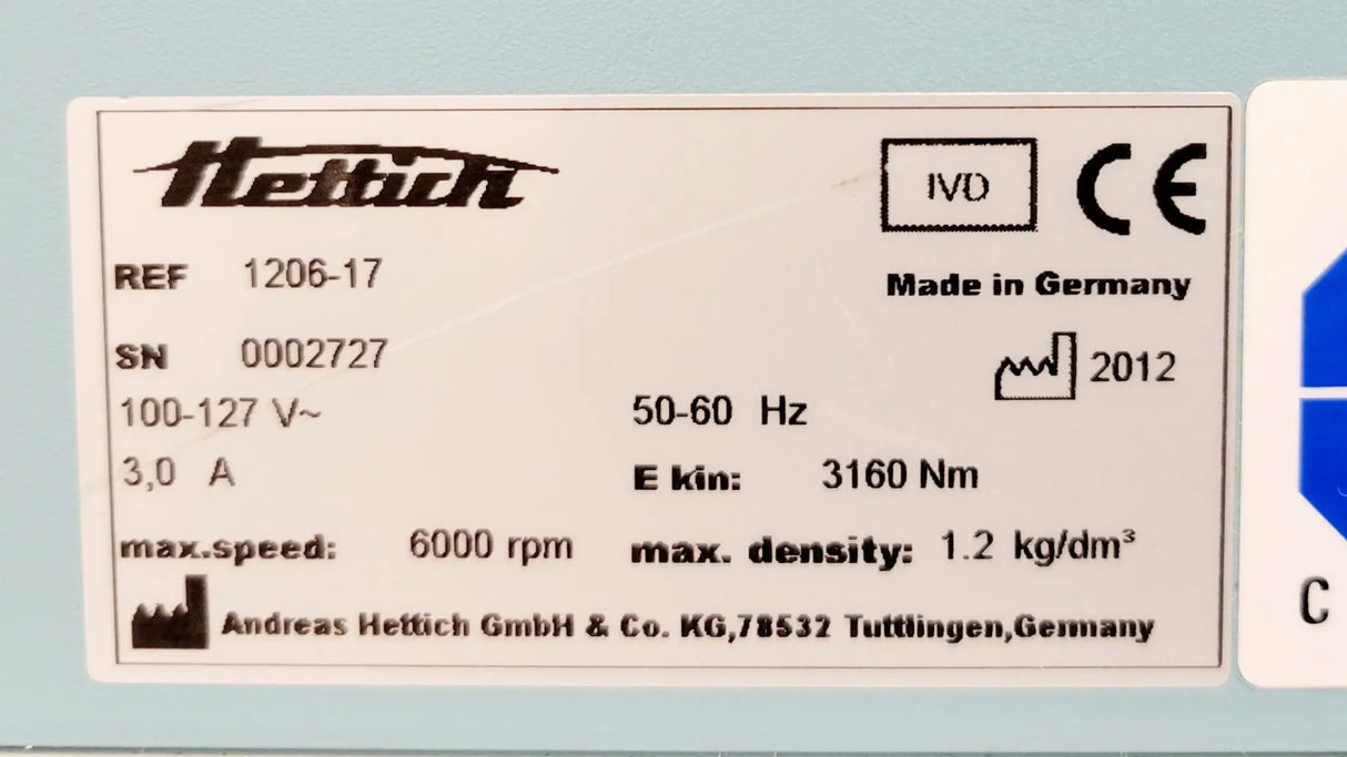Hettich 1206-17 Arthrex ACP Autologous Conditioned Plasma Centrifuge w/ Cart Hettich