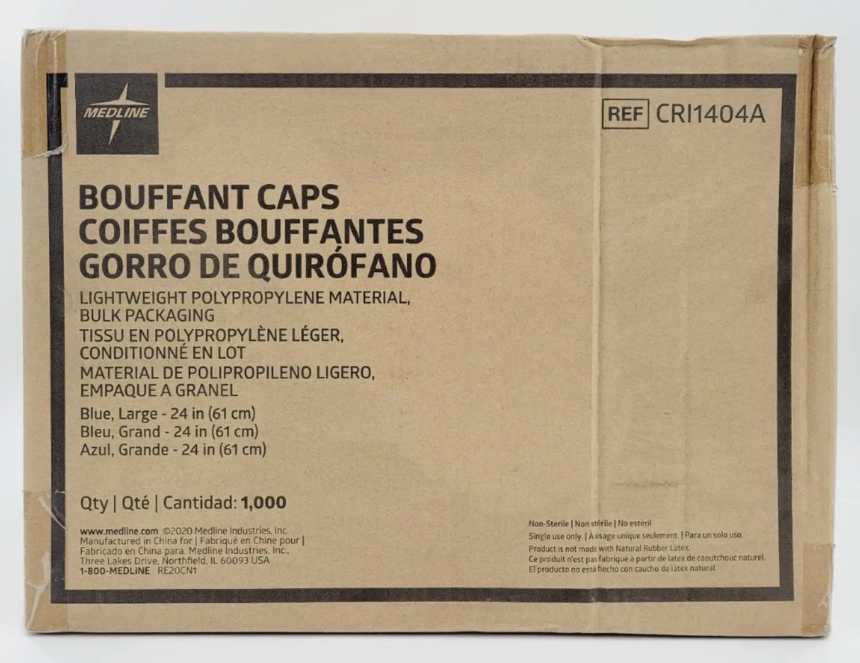 Medline CRI1404A Bouffant Cap 24" UNV Polypropylene Blue 1000CS Medline