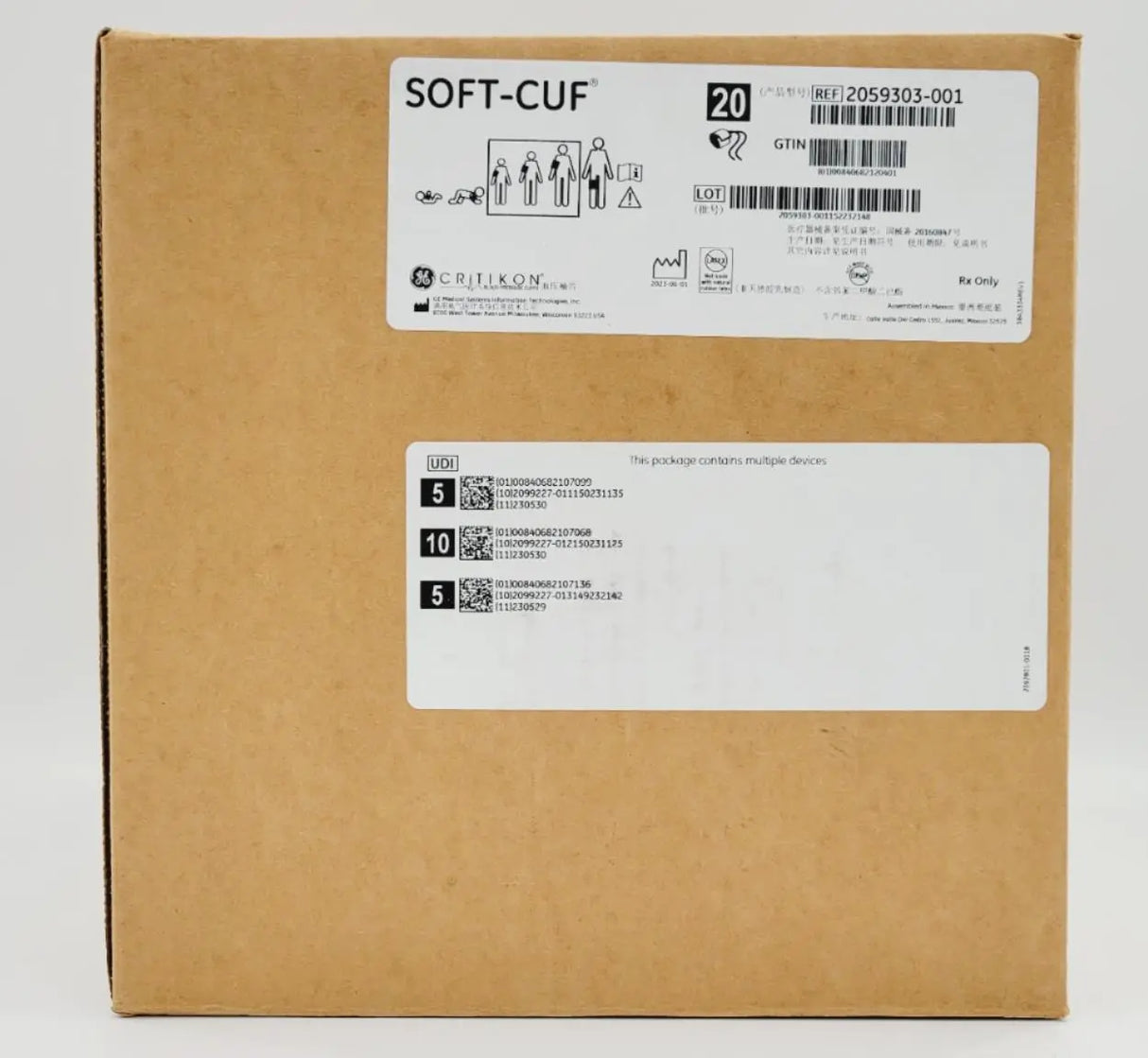 GE 2059303-001 Assorted Pack Soft Cuff (5) Small (10) Adult (5) LG Adult 20BX GE