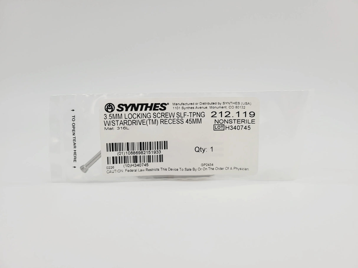 Synthes 212.119 3.5MM LOCKING SCREW SLF-TPNG W/STARDRIVE(TM) RECESS 45MM Synthes