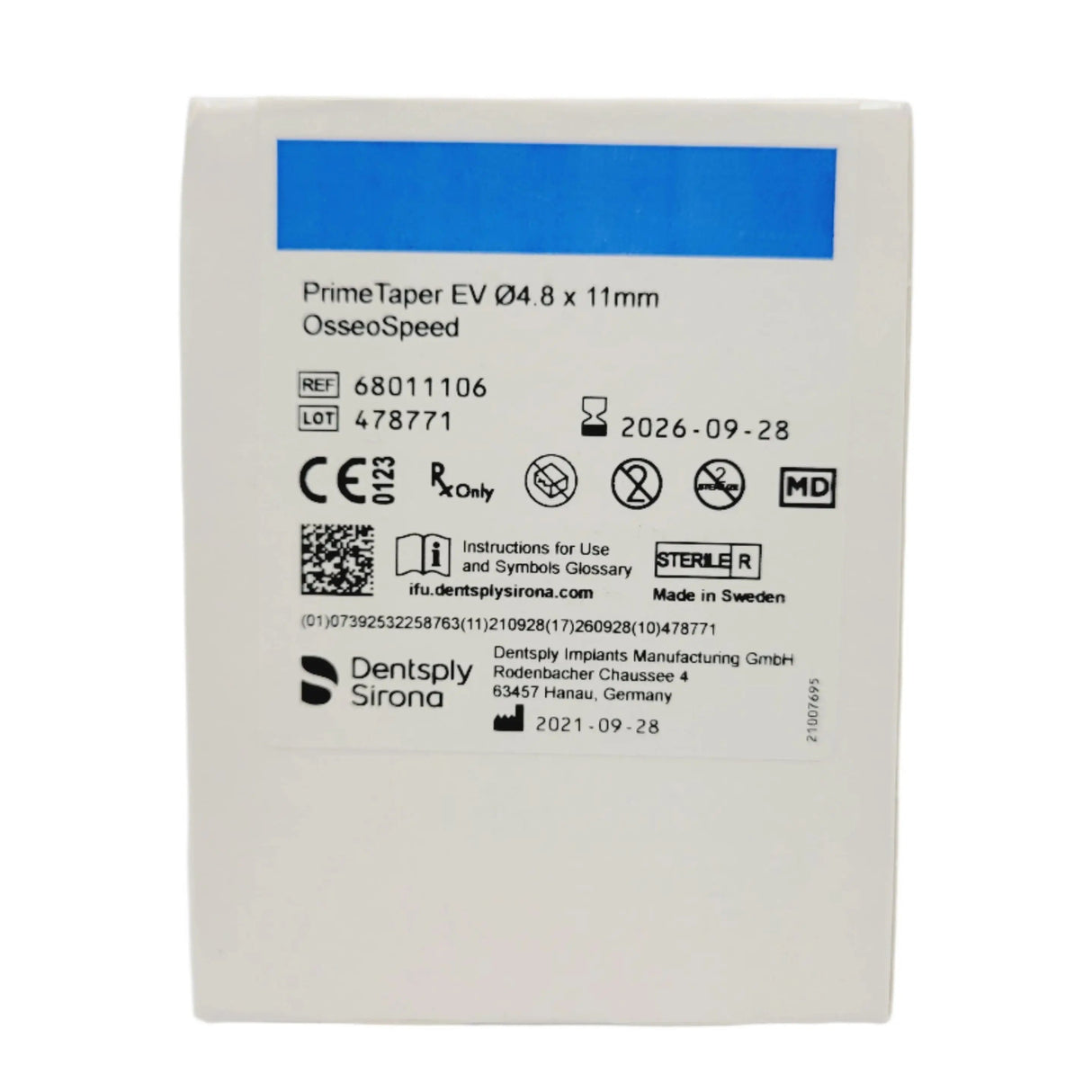 Dentsply Implants Manufacturing 68011106 PrimeTaper EV 4.8 x 11mm OsseoSpeed Dentsply Implants Manufacturing