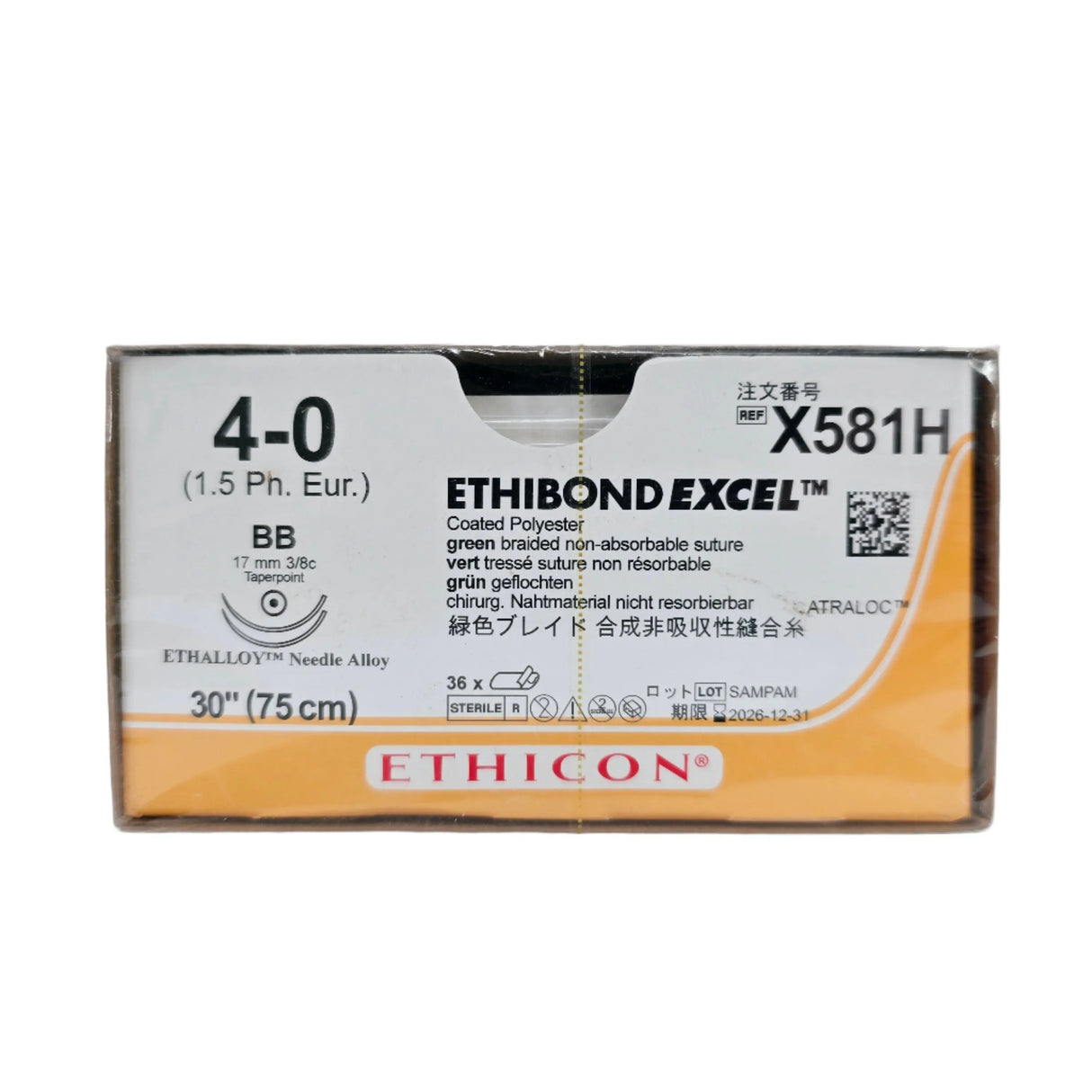 Ethicon X581H 4-0 Ethibond EXCEL Green 1x30" BB Box Of 36 Ethicon