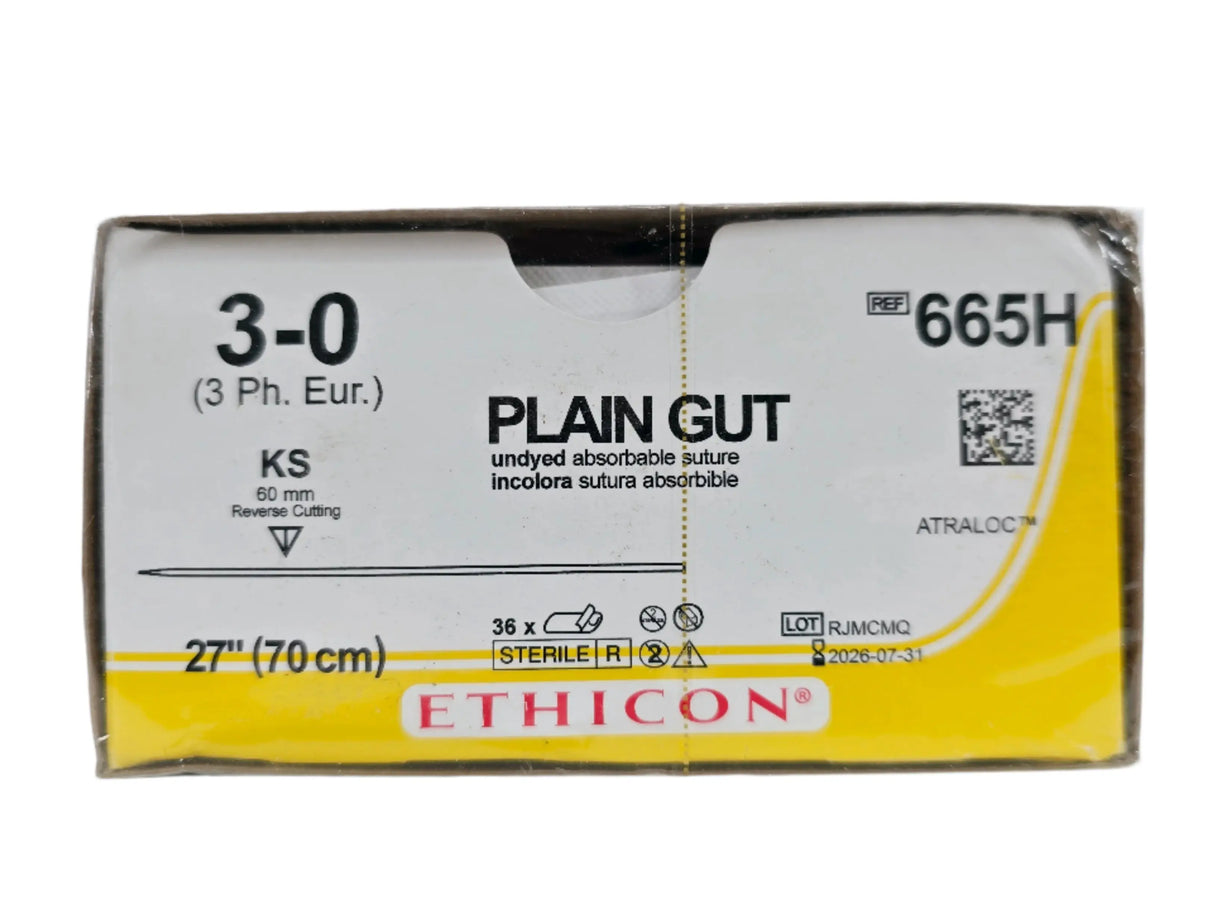 Ethicon 665H 3-0 Plain Gut Undyed 1X27" KS Box of 36 Ethicon