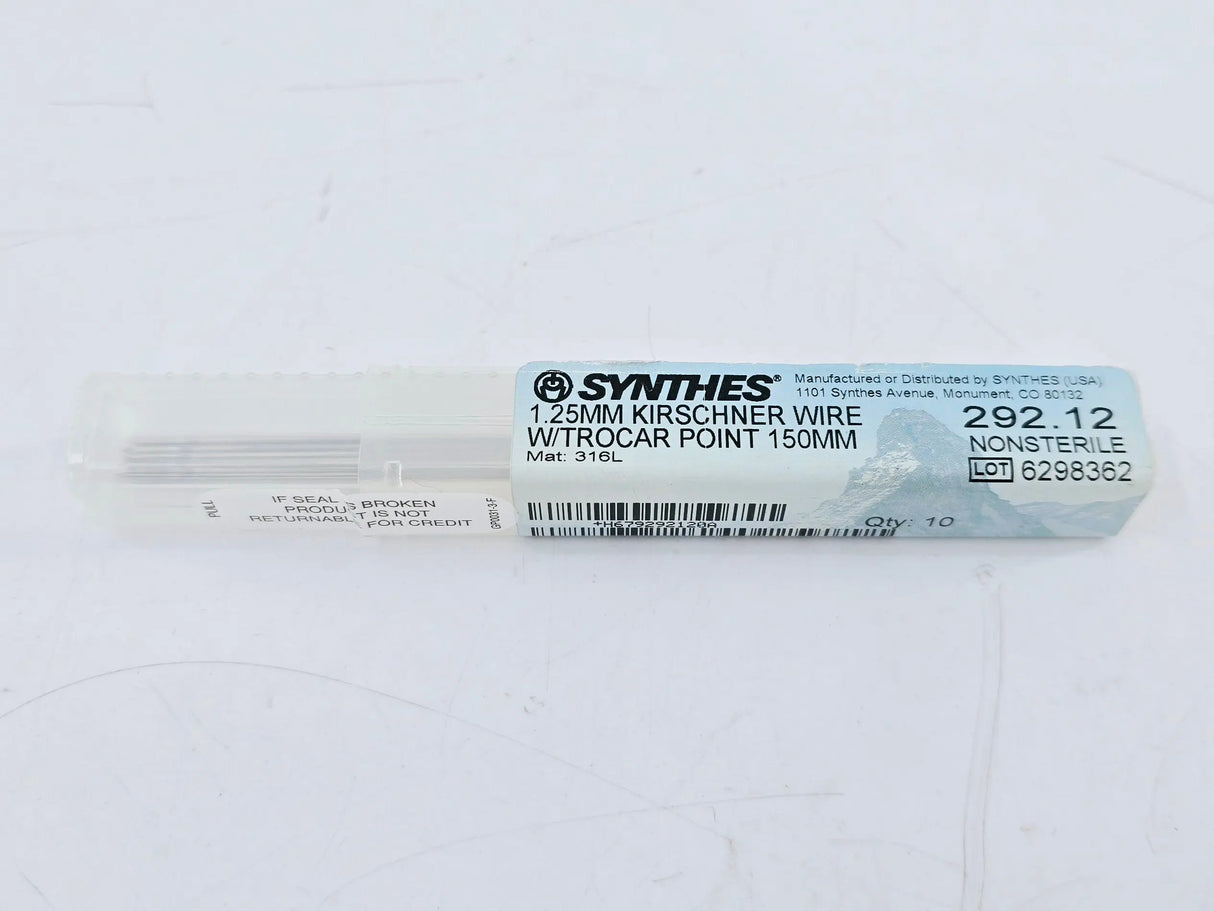 Synthes 292.12 1.25mm Kirschner Wire w/ Troacr Point 150mm 10/PK Synthes