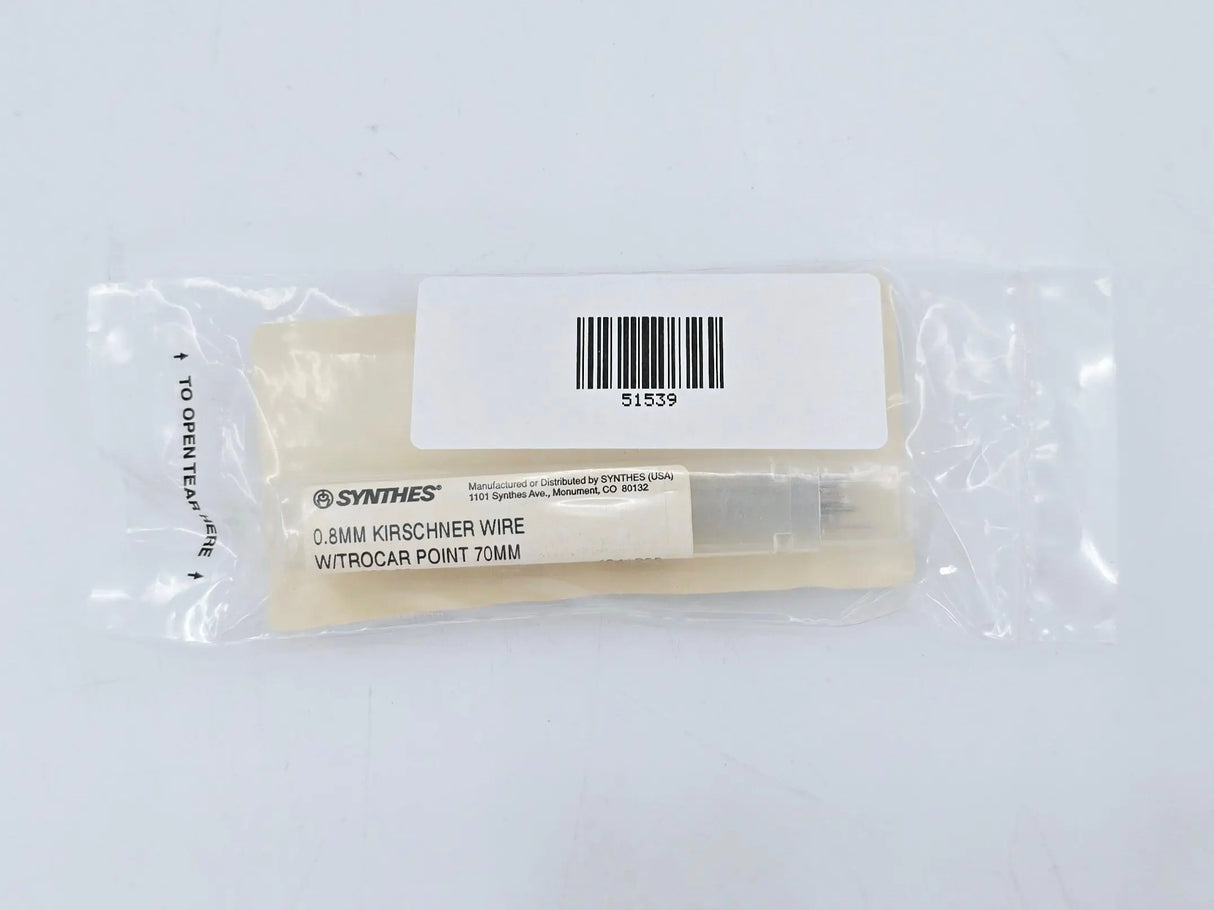 Synthes 292.08 0.8mm Kirschner Wire w/ Trocar Point 70mm 10/PK Synthes