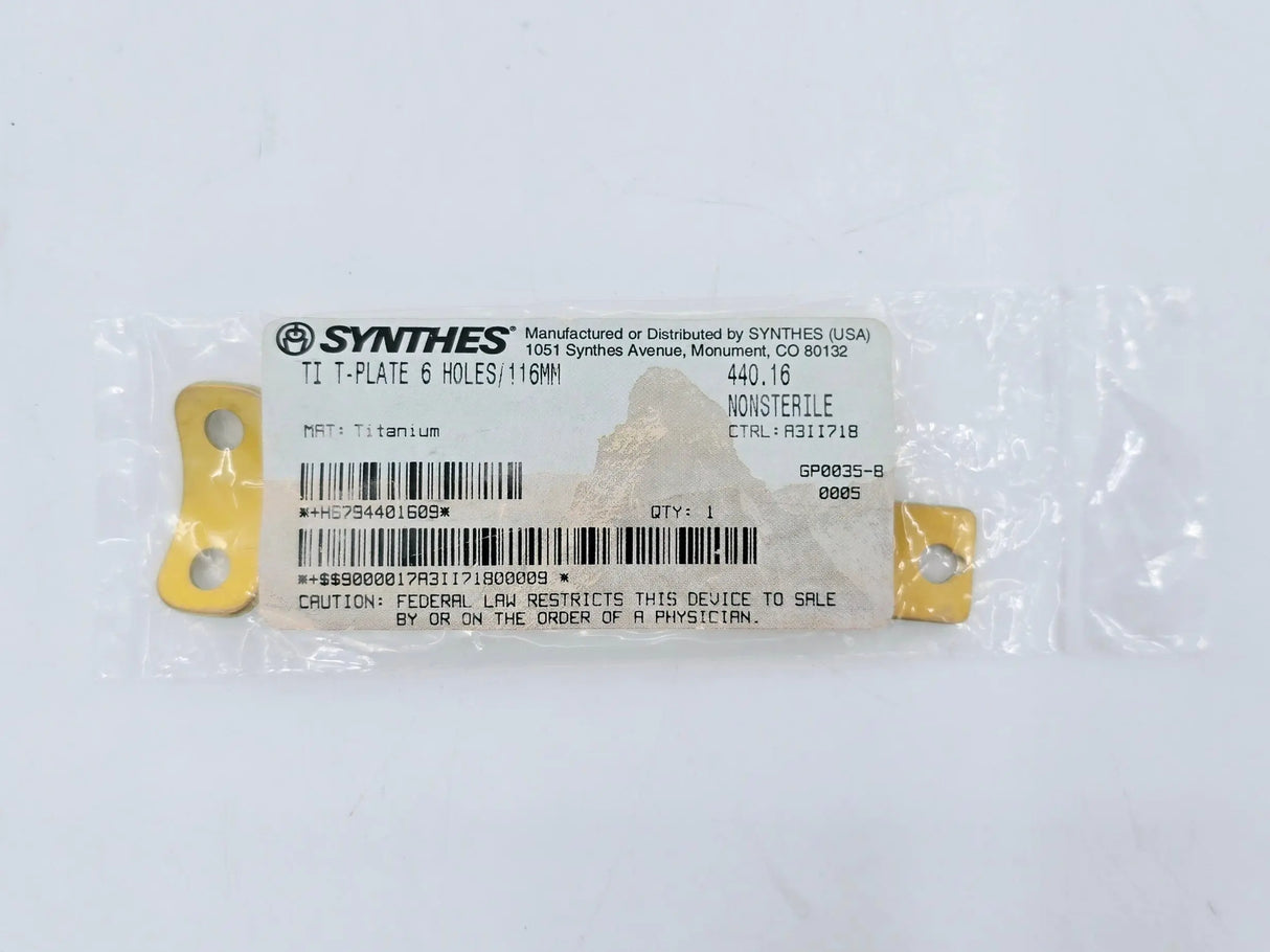 Synthes 440.16 Ti T-Plate 6 Holes 116mm Synthes