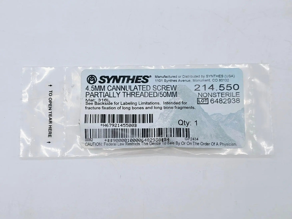 Synthes 214.550 4.5mm Cannulated Screw Partially Threaded/50mm Synthes