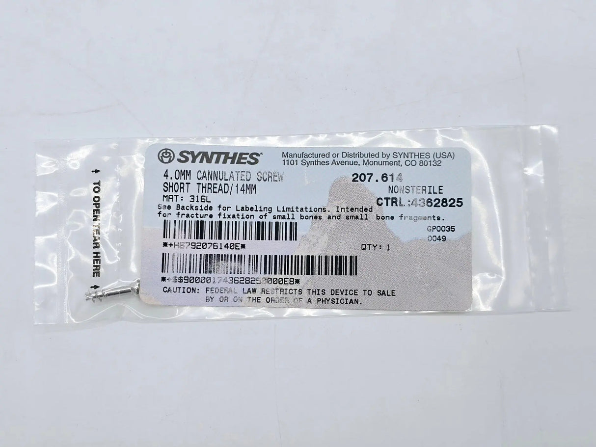 Synthes 207.614 4.0mm Cannulated Screw Short Thread/14mm Synthes