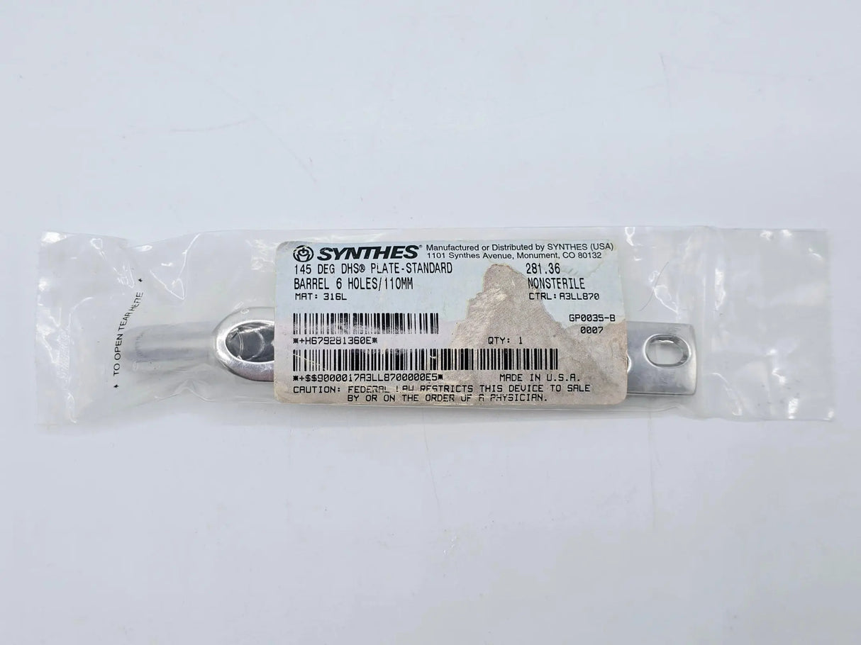 Synthes 281.36 145° DHS Plate-Standard Barrel 6 Holes/110mm Synthes