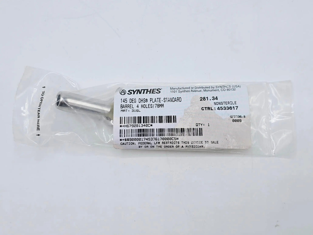 Synthes 281.34 145° DHS Plate-Standard Barrel 4 Holes/78mm Synthes