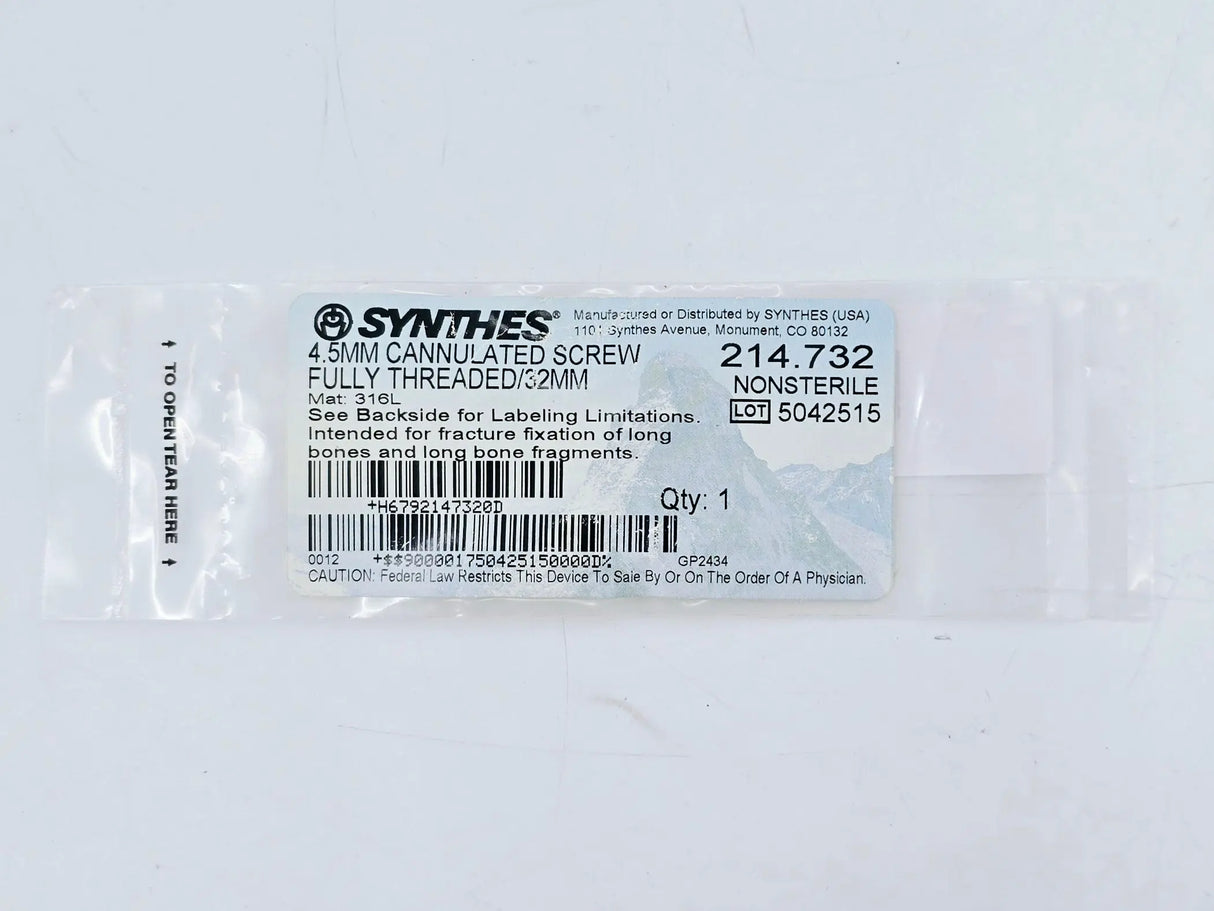 Synthes 214.732 4.5mm Cannulated Screw Fully Threaded/32mm Synthes
