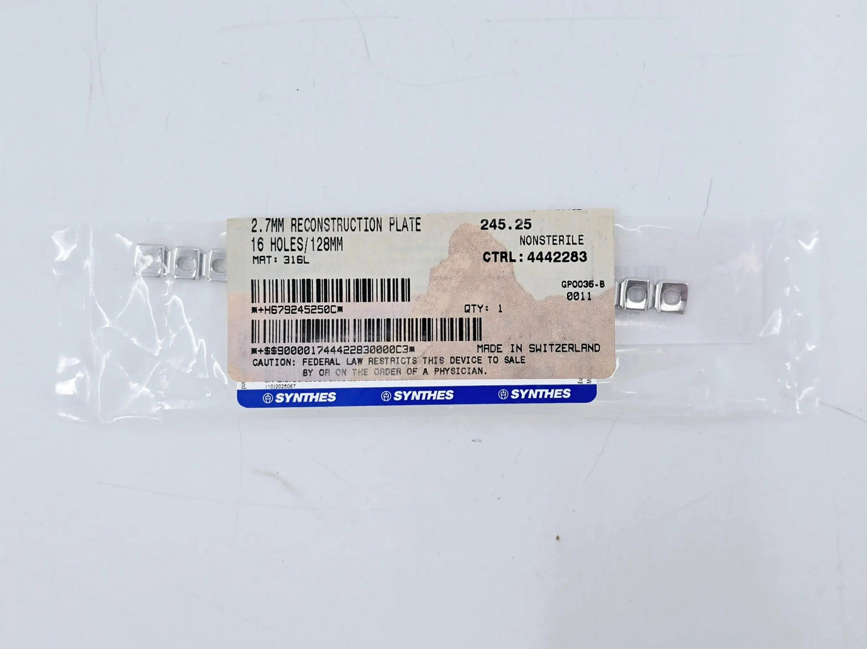 Synthes 245.25 2.7mm Reconstruction Plate 16 Holes/128mm Synthes