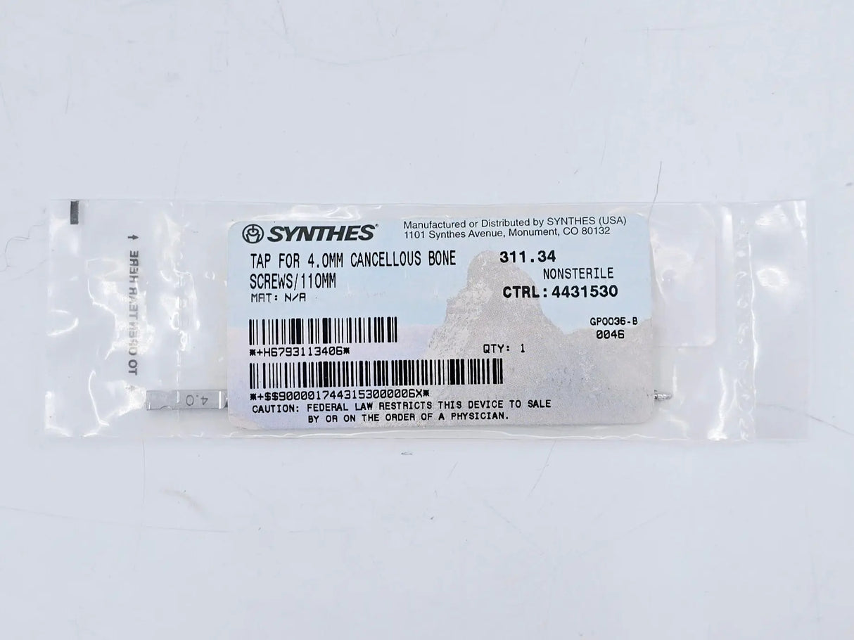 Synthes 311.34 Tap for 4.0mm Cancellous Bone Screws/110mm Synthes