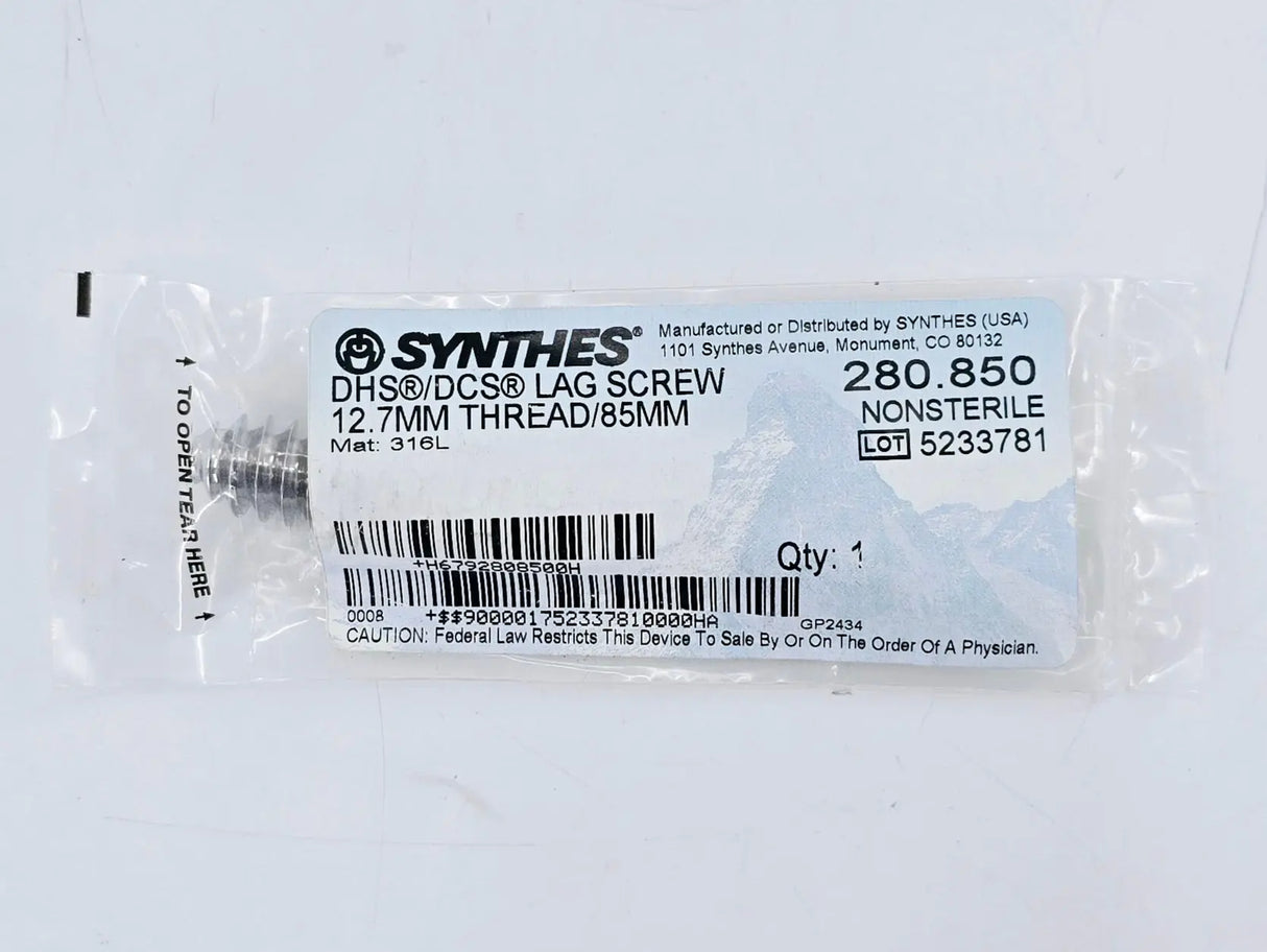 Synthes 280.850 DHS/DCS Lag Screw 12.7mm Thread/85mm Synthes
