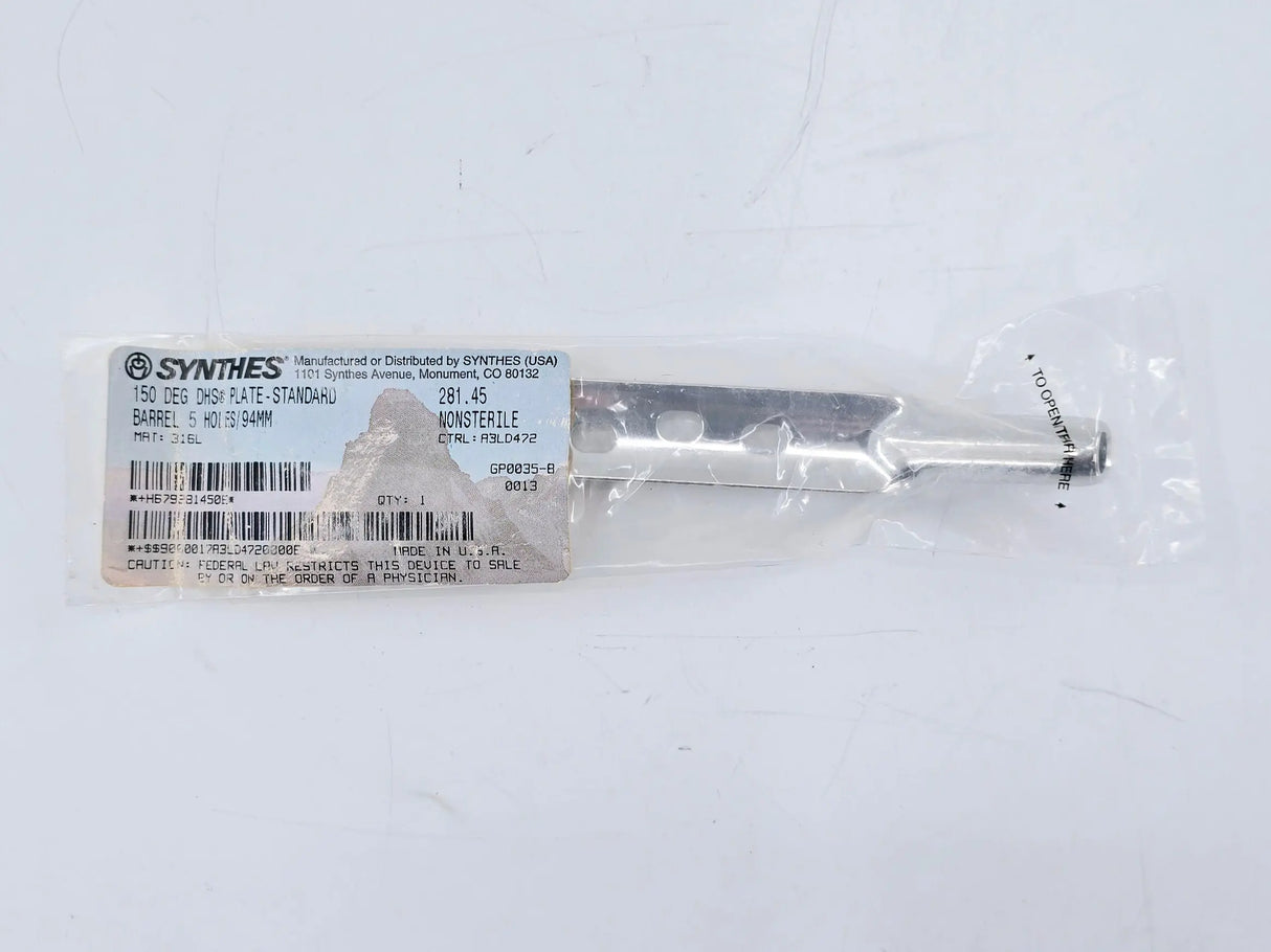 Synthes 281.45 150° DHS Plate-Standard Barrel 5 Holes/94mm Synthes