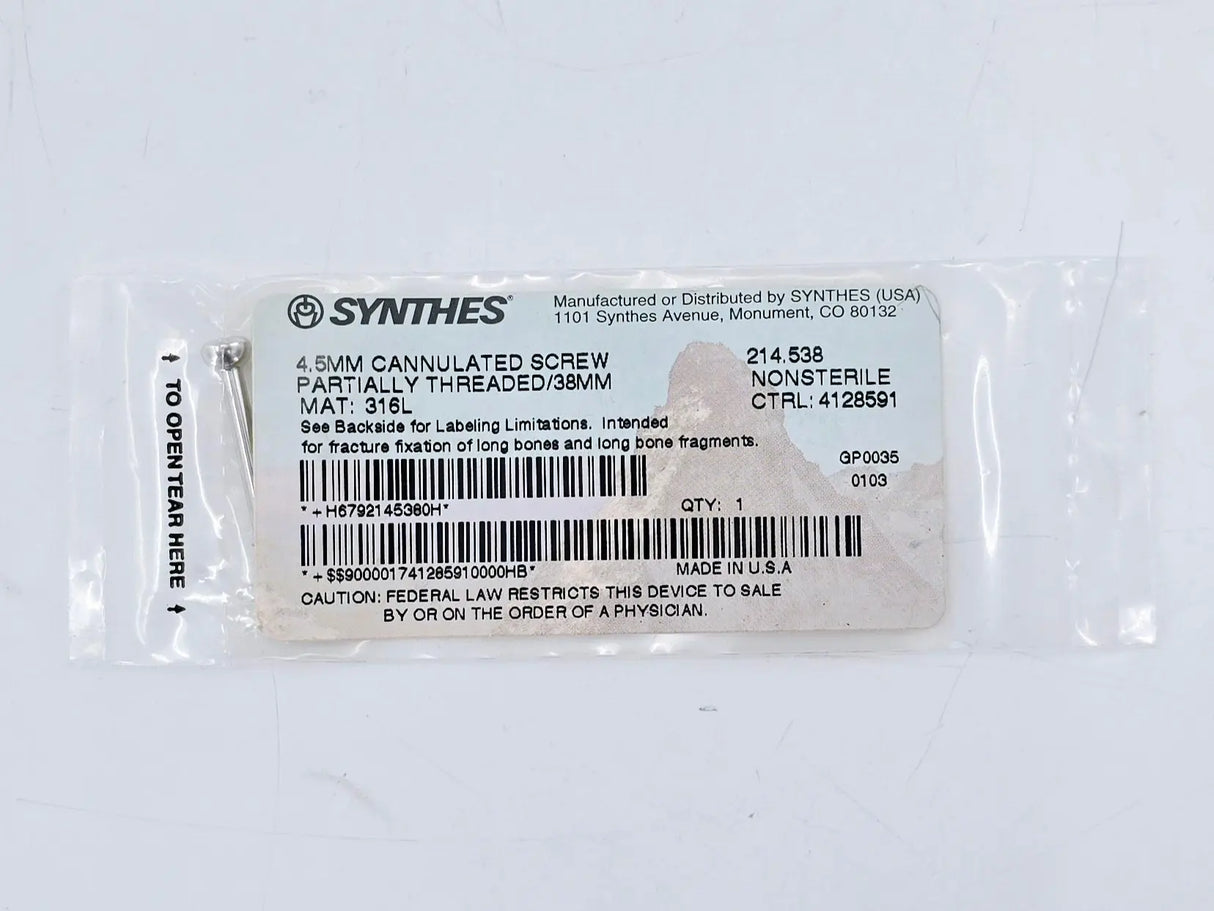 Synthes 214.538 4.5mm Cannulated Screw Partially Threaded/38mm Synthes
