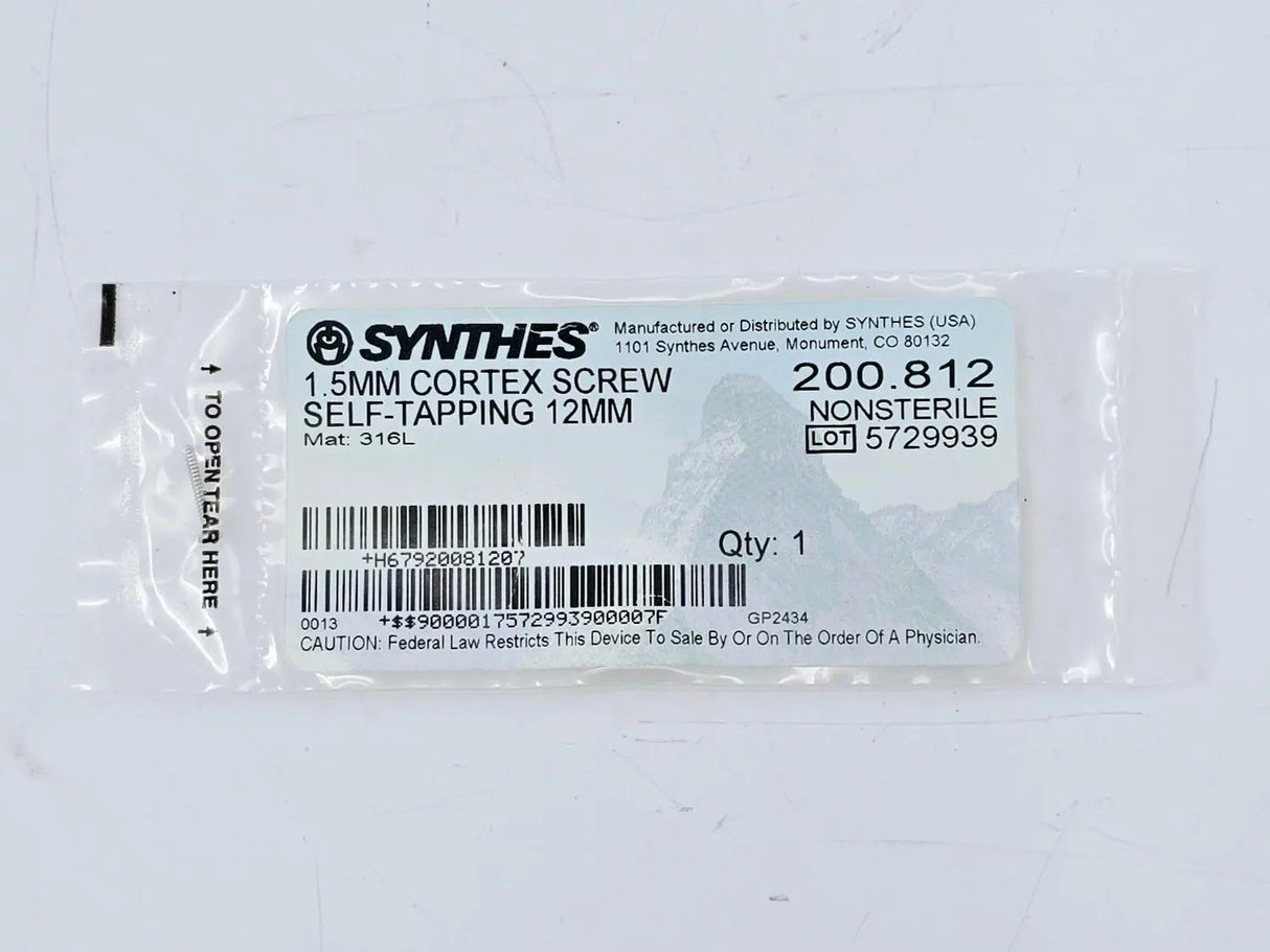 Synthes 200.812 1.5mm Cortex Screw Self-Tapping 12mm Synthes